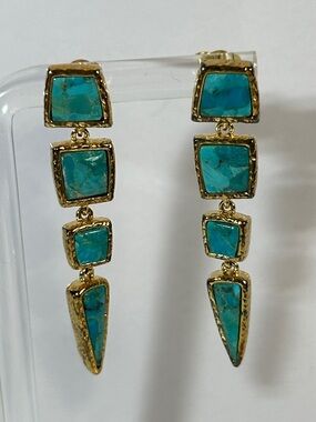 NWOT Bronzo Italia Gold Plated Genuine Turquoise Designer Earrings